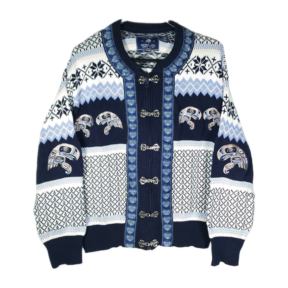Northern Lights Vintage Small Blue Silver Full Zip Eagle Clasp Sweater Cardigan